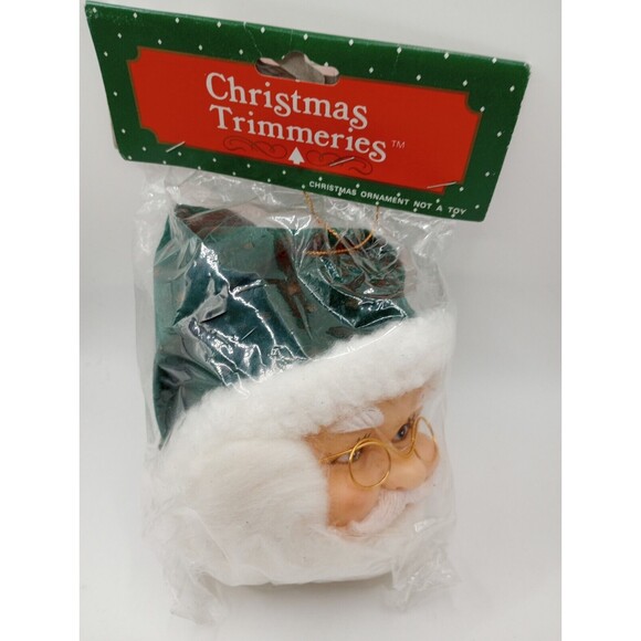 Vintage  Large Santa Head Star Hat Christmas Ornament Wire Glasses New Old Stock - Picture 3 of 6
